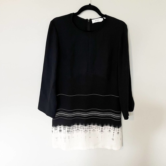 A.L.C. Dresses & Skirts - ALC black white abstract stripe silk long sleeve mini shift dress size 10